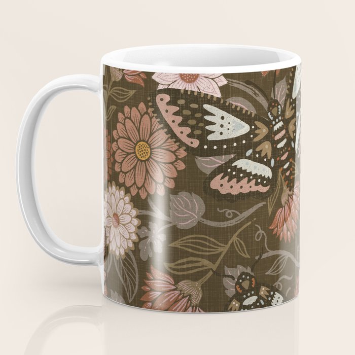 Moth Floral - Brown Coffee Mug Gallery Image 3