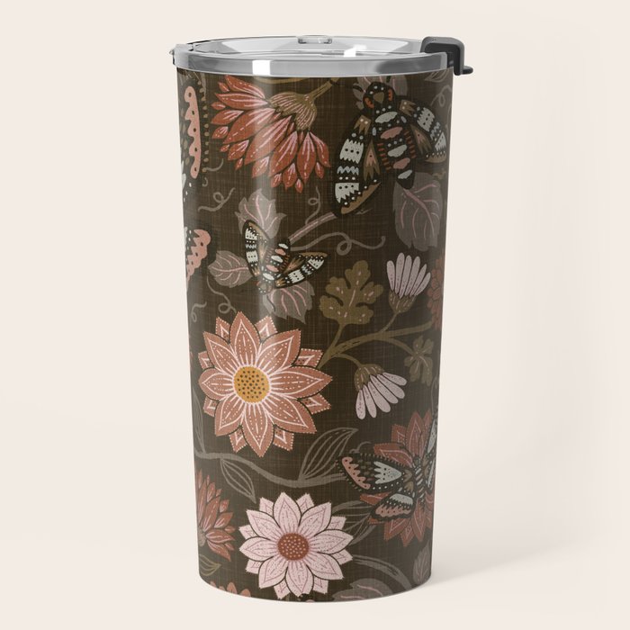 Moth Floral - Brown Travel Mug Gallery Image 2