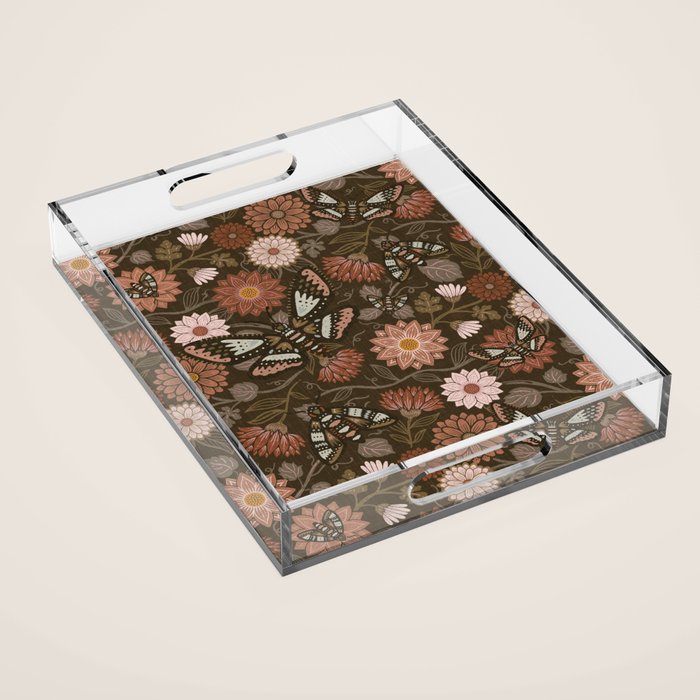 Moth Floral - Brown Acrylic Tray Gallery Image 1