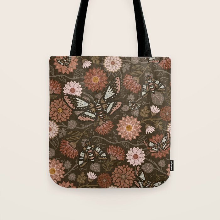 Moth Floral - Brown Tote Bag Gallery Image 1