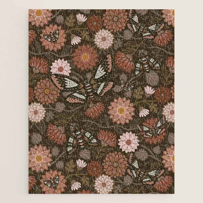 Moth Floral - Brown Jigsaw Puzzle Gallery Image 1