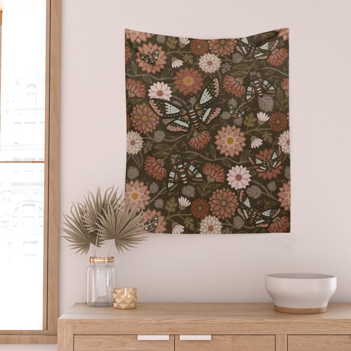 Moth Floral - Brown Wall Tapestry Gallery Image 2