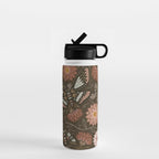 Moth Floral - Brown Water Bottle Gallery Image 1