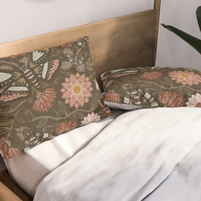 Moth Floral - Brown Pillow Sham Gallery Image 2