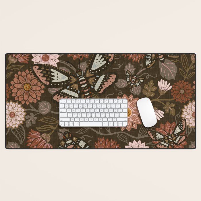 Moth Floral - Brown Desk Mat Gallery Image 1