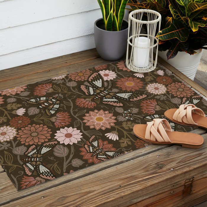 Moth Floral - Brown Outdoor Rug Gallery Image 2
