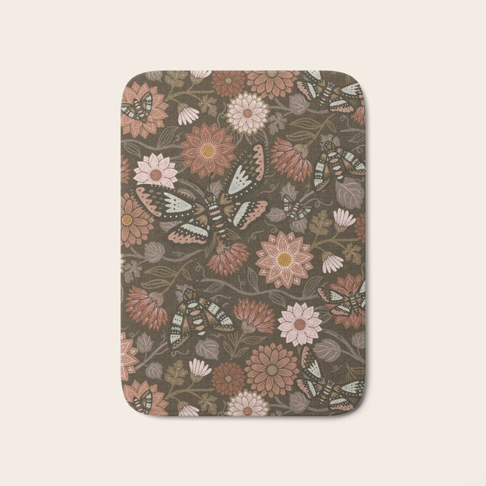 Moth Floral - Brown Bath Mat Gallery Image 1