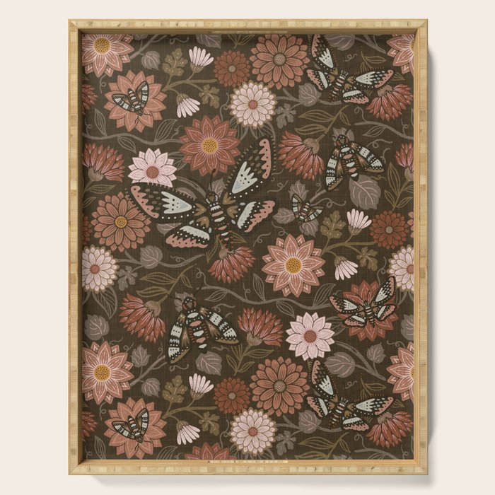 Moth Floral - Brown Serving Tray Gallery Image 1