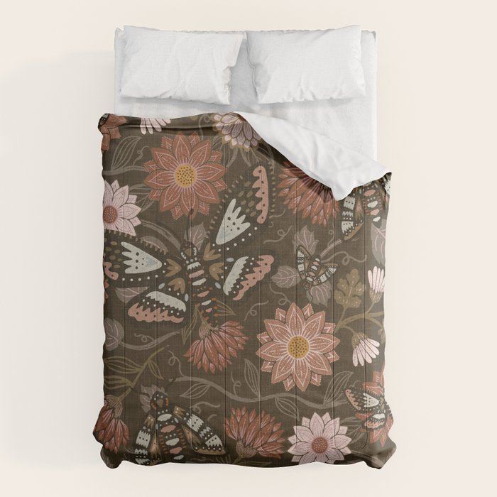 Moth Floral - Brown Comforter Gallery Image 1