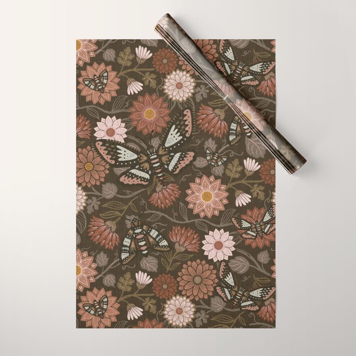 Moth Floral - Brown Wrapping Paper Gallery Image 1