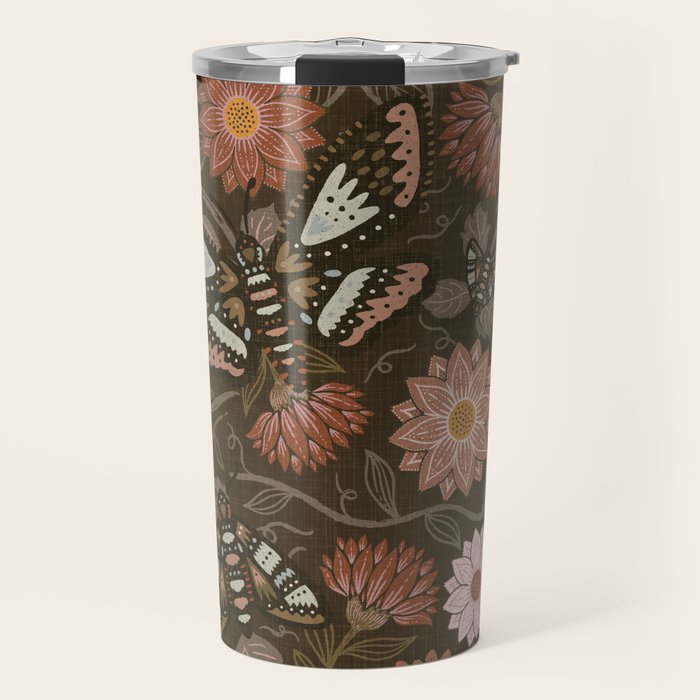 Moth Floral - Brown Travel Mug Gallery Image 1
