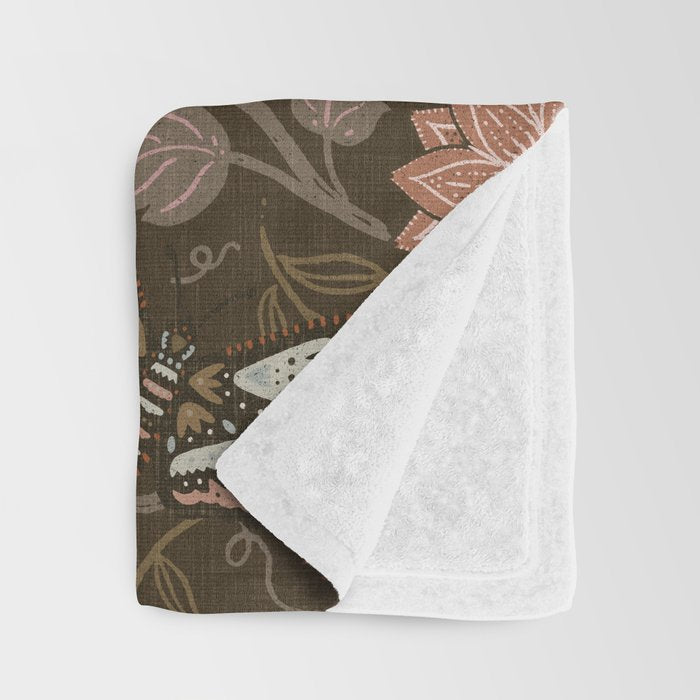 Moth Floral - Brown Throw Blanket Gallery Image 3