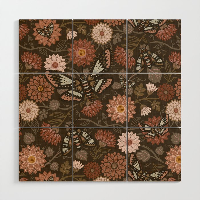 Moth Floral - Brown Wood Wall Art Gallery Image 1