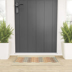 Fish Stripe Mid-Century Modern Minimalism in Slate Blue Brown Orange Beige Welcome Mat Gallery Image 3