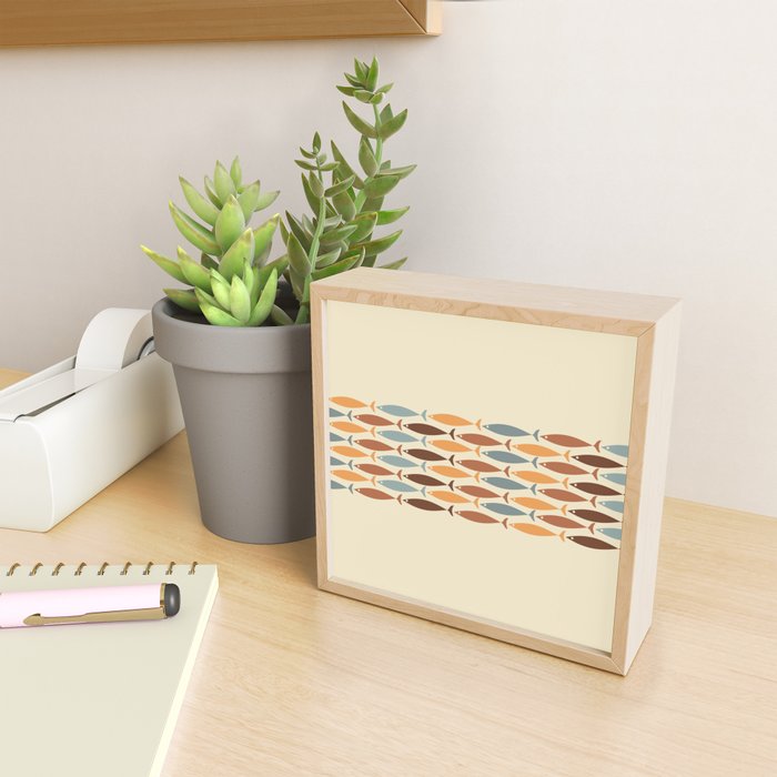 Fish Stripe Mid-Century Modern Minimalism in Slate Blue Brown Orange Beige Mini Art Print Gallery Image 2