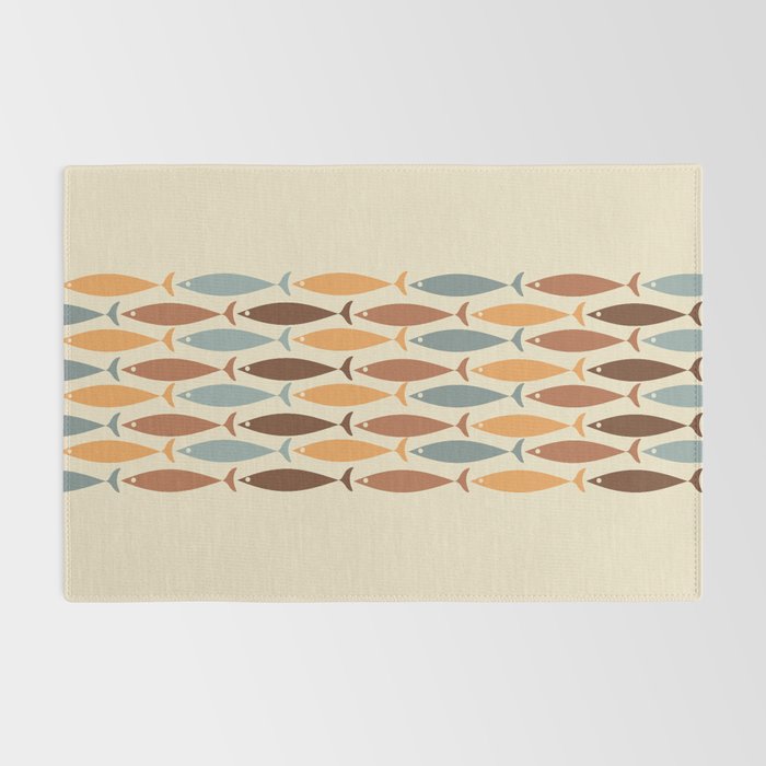 Fish Stripe Mid-Century Modern Minimalism in Slate Blue Brown Orange Beige Rug Gallery Image 2