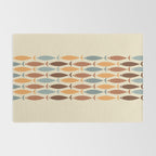 Fish Stripe Mid-Century Modern Minimalism in Slate Blue Brown Orange Beige Rug Gallery Image 2