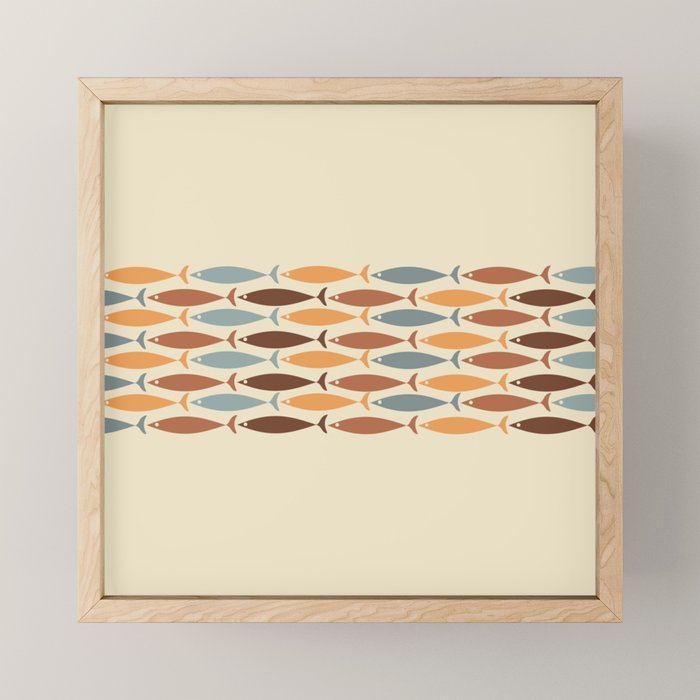 Fish Stripe Mid-Century Modern Minimalism in Slate Blue Brown Orange Beige Mini Art Print Gallery Image 1