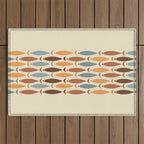 Fish Stripe Mid-Century Modern Minimalism in Slate Blue Brown Orange Beige Outdoor Rug Gallery Image 1