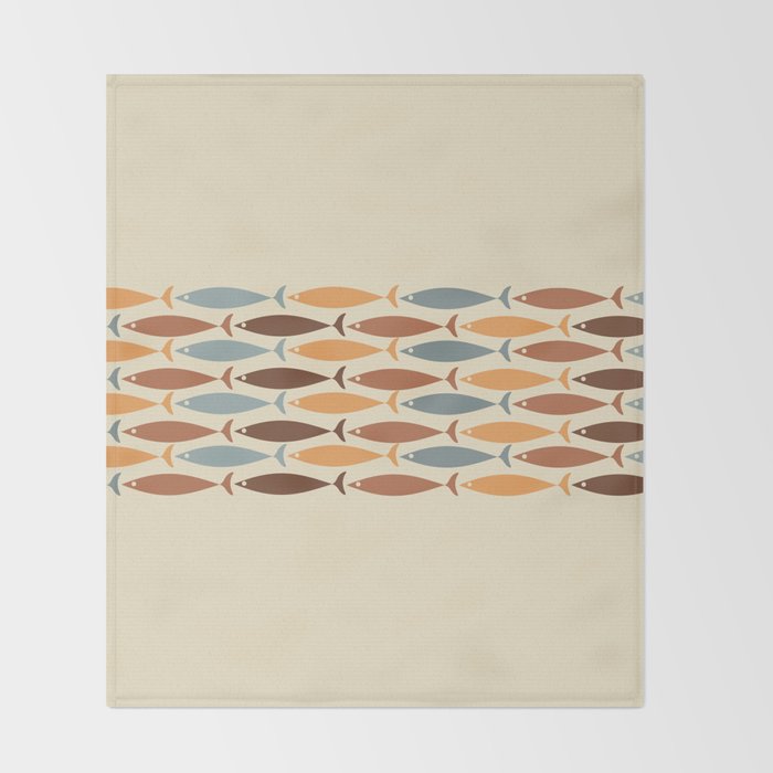 Fish Stripe Mid-Century Modern Minimalism in Slate Blue Brown Orange Beige Throw Blanket Gallery Image 2