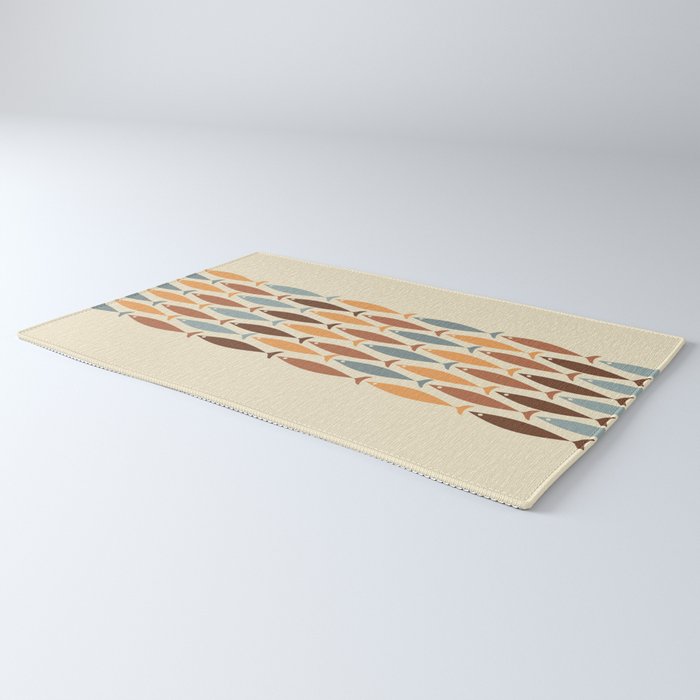 Fish Stripe Mid-Century Modern Minimalism in Slate Blue Brown Orange Beige Rug Gallery Image 3