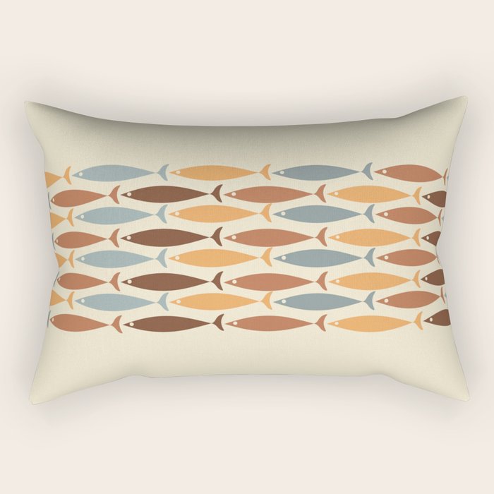 Fish Stripe Mid-Century Modern Minimalism in Slate Blue Brown Orange Beige Rectangular Pillow Gallery Image 1