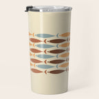 Fish Stripe Mid-Century Modern Minimalism in Slate Blue Brown Orange Beige Travel Mug Gallery Image 3