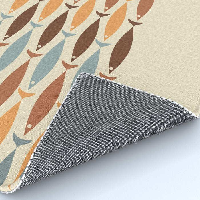 Fish Stripe Mid-Century Modern Minimalism in Slate Blue Brown Orange Beige Rug Gallery Image 4