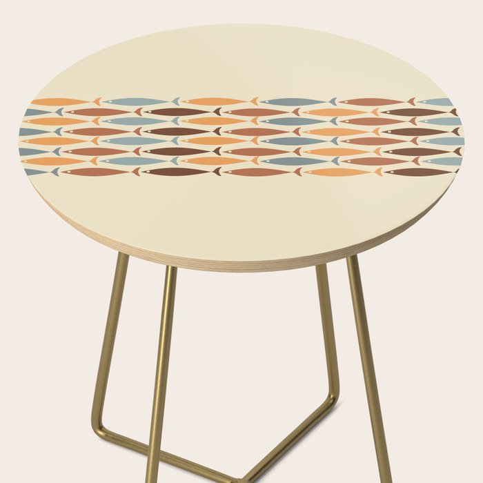 Fish Stripe Mid-Century Modern Minimalism in Slate Blue Brown Orange Beige Side Table Gallery Image 2