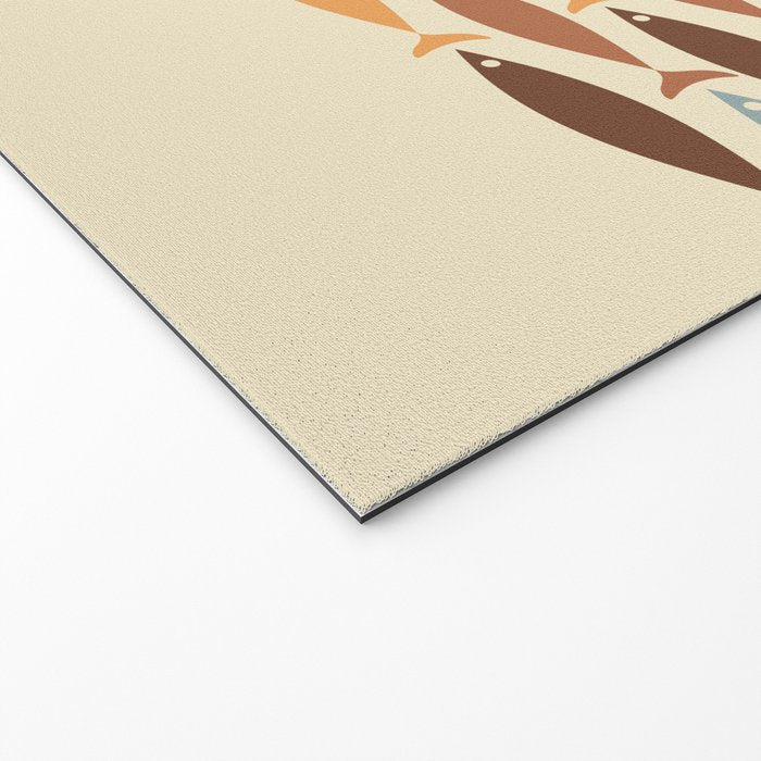 Fish Stripe Mid-Century Modern Minimalism in Slate Blue Brown Orange Beige Welcome Mat Gallery Image 2