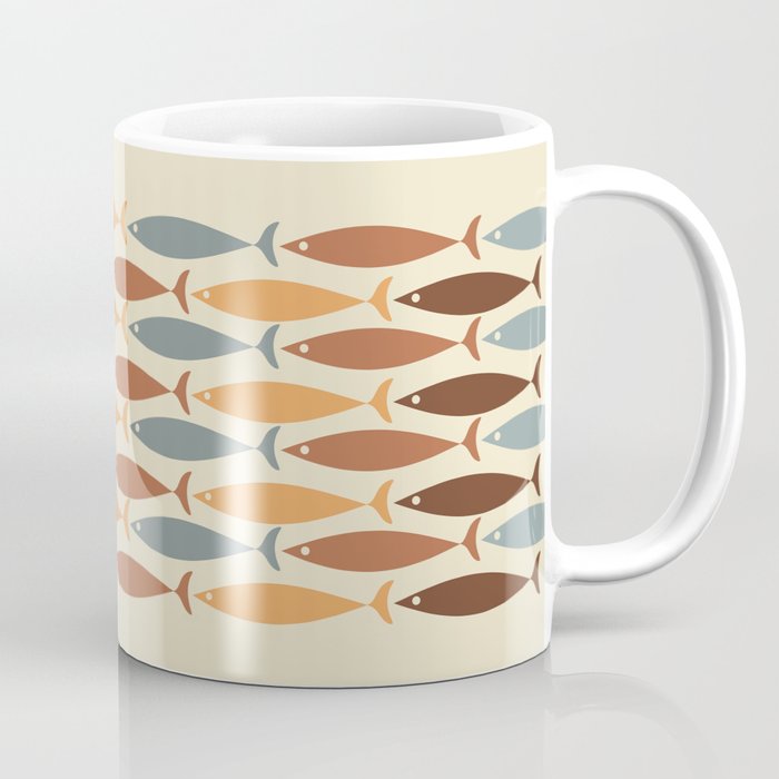 Fish Stripe Mid-Century Modern Minimalism in Slate Blue Brown Orange Beige Coffee Mug Gallery Image 1
