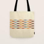 Fish Stripe Mid-Century Modern Minimalism in Slate Blue Brown Orange Beige Tote Bag Gallery Image 1