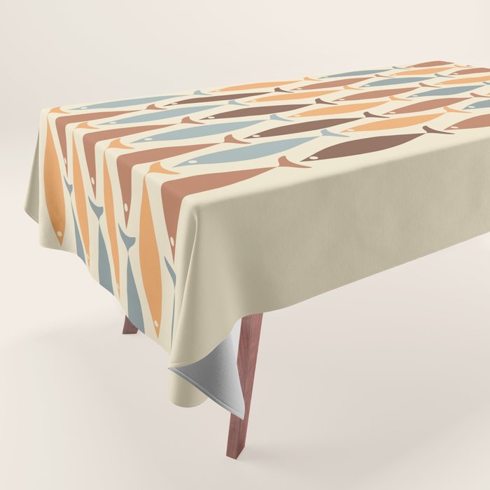 Fish Stripe Mid-Century Modern Minimalism in Slate Blue Brown Orange Beige Tablecloth Gallery Image 1