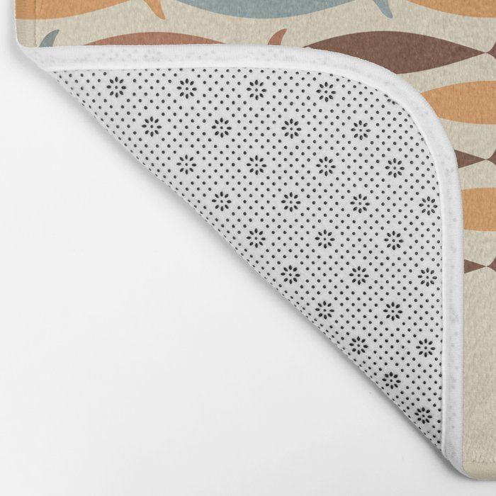 Fish Stripe Mid-Century Modern Minimalism in Slate Blue Brown Orange Beige Bath Mat Gallery Image 2
