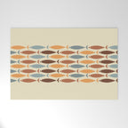 Fish Stripe Mid-Century Modern Minimalism in Slate Blue Brown Orange Beige Welcome Mat Gallery Image 1