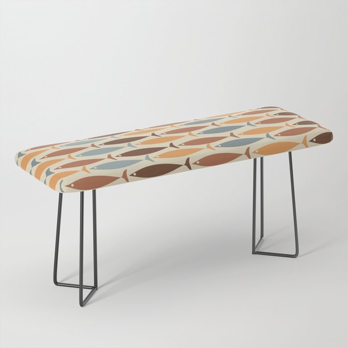 Fish Stripe Mid-Century Modern Minimalism in Slate Blue Brown Orange Beige Bench Gallery Image 1