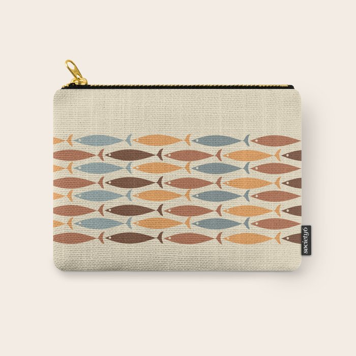 Fish Stripe Mid-Century Modern Minimalism in Slate Blue Brown Orange Beige Carry All Pouch Gallery Image 1