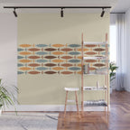 Fish Stripe Mid-Century Modern Minimalism in Slate Blue Brown Orange Beige Wall Mural Gallery Image 1