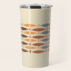 Fish Stripe Mid-Century Modern Minimalism in Slate Blue Brown Orange Beige Travel Mug Gallery Image 1