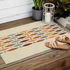 Fish Stripe Mid-Century Modern Minimalism in Slate Blue Brown Orange Beige Outdoor Rug Gallery Image 2