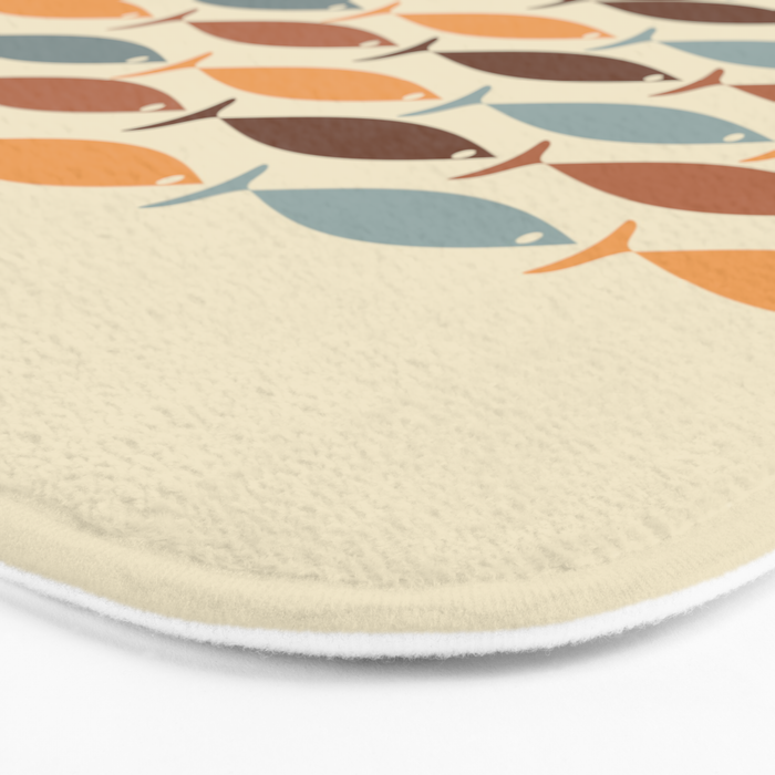 Fish Stripe Mid-Century Modern Minimalism in Slate Blue Brown Orange Beige Bath Mat Gallery Image 3