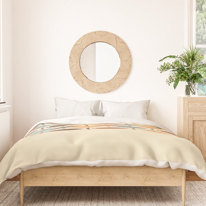 Fish Stripe Mid-Century Modern Minimalism in Slate Blue Brown Orange Beige Duvet Cover Gallery Image 3