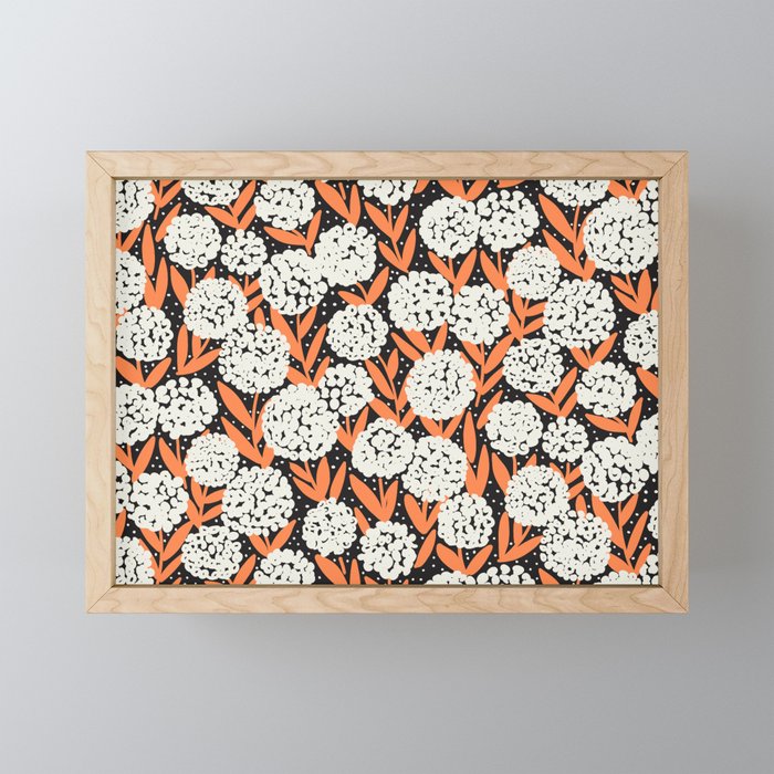 Blooming Abstract White and Orange Allium Flowers on Black Mini Art Print Gallery Image 1