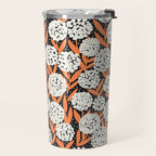 Blooming Abstract White and Orange Allium Flowers on Black Travel Mug Gallery Image 2