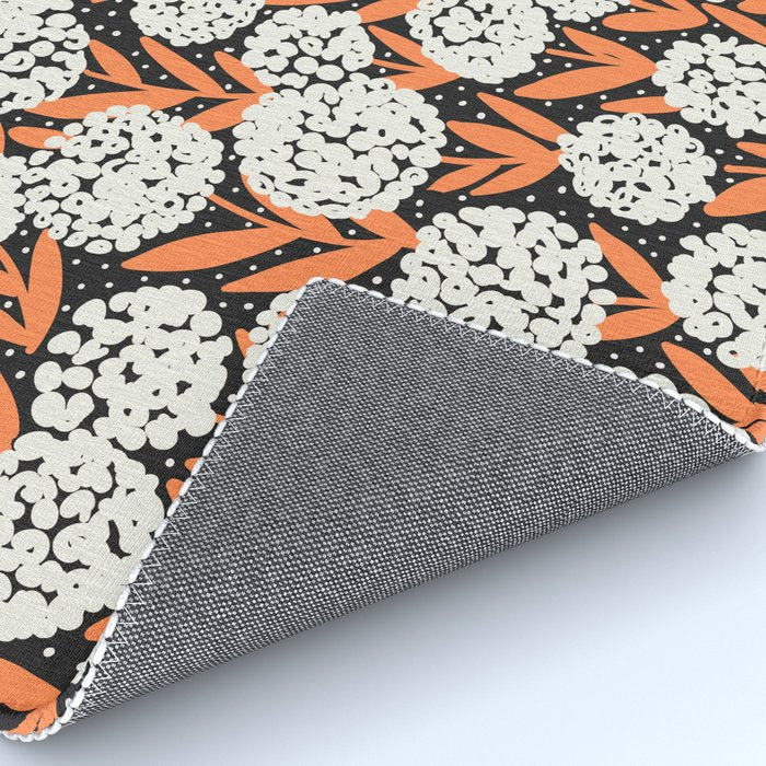Blooming Abstract White and Orange Allium Flowers on Black Rug Gallery Image 4