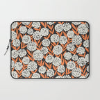 Blooming Abstract White and Orange Allium Flowers on Black Laptop Sleeve Gallery Image 1