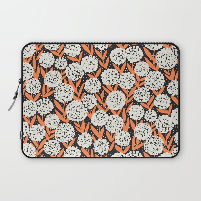 Blooming Abstract White and Orange Allium Flowers on Black Laptop Sleeve Gallery Image 1