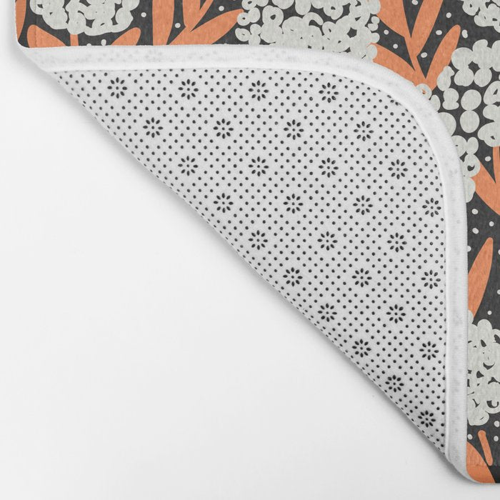 Blooming Abstract White and Orange Allium Flowers on Black Bath Mat Gallery Image 2