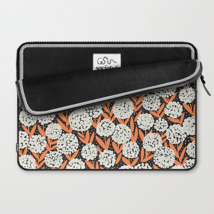 Blooming Abstract White and Orange Allium Flowers on Black Laptop Sleeve Gallery Image 2