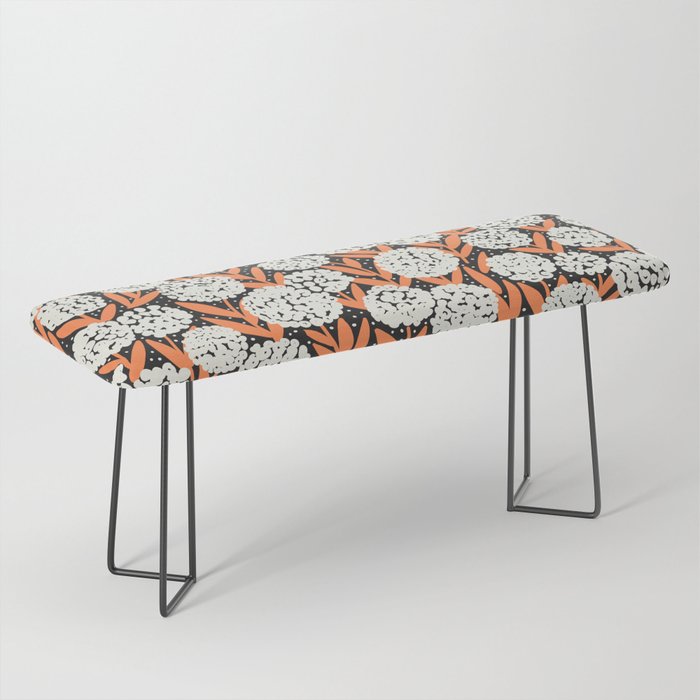 Blooming Abstract White and Orange Allium Flowers on Black Bench Gallery Image 1